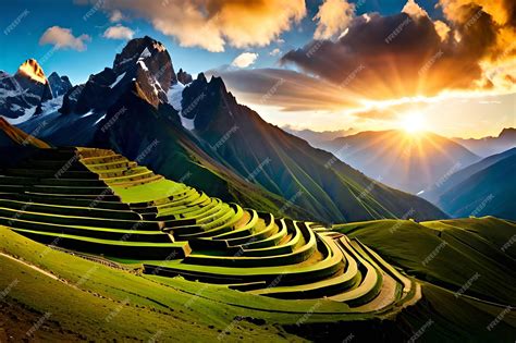 Premium AI Image | A rice terraces in the mountains