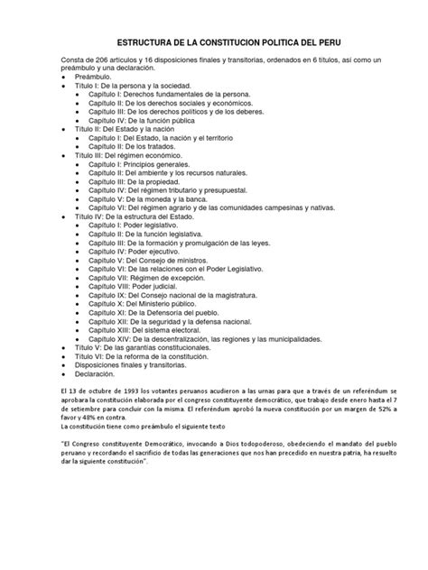 Estructura de La Constitucion Politica Del Peru | Perú | Derecho público