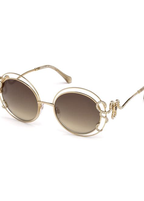 Roberto Cavalli Round Open-Inset Snake Sunglasses, Gold/Brown ...