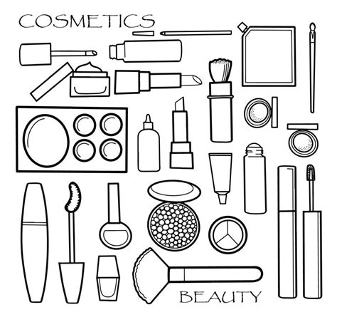 Black and white cosmetics and makeup set in line art style. Vector illustration. 13021511 Vector ...