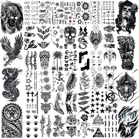 Buy 50 Sheets Black Temporary Tattoos For Men Adults Ealge Dragon Lion ...