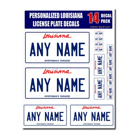 Personalized Louisiana License Plate Decals - Stickers Version 1