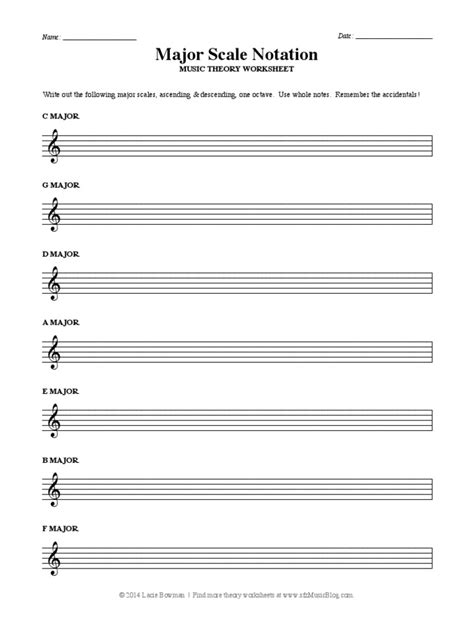 Theory Worksheet Major Scale Notation