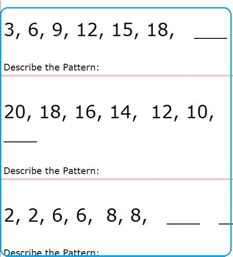 Free printable pattern games, cool math worksheets