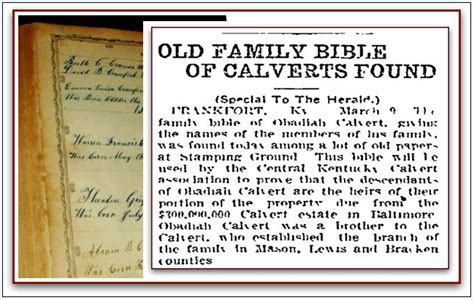 Calvert Family Bible Worth Share of $300 Million!