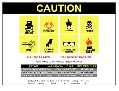 Laboratory Door Signs – Environmental Safety and Health – UMBC