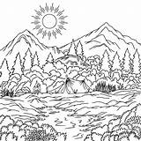 Coloring Mountains Pages Nature Colouring Printable Kids Sheets Adult  sketch template