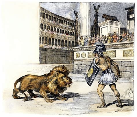 Posterazzi: Lion & Gladiator Ncontest Between A Lion And A Condemned Criminal In The Arena In ...