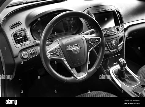 Chernihiv, Ukraine - June 16, 2018: Car interior Opel Insignia. Black ...