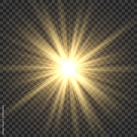 Realistic sun rays. Yellow sun ray glow abstract shine light effect starburst sbeam sunshine ...