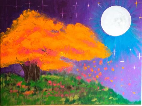 Full Moon Artwork, Night Sky Artwork, Acrylic Painting on Canvas - Etsy