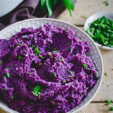 Mashed Purple Sweet Potatoes - with Butter Herb Sauce