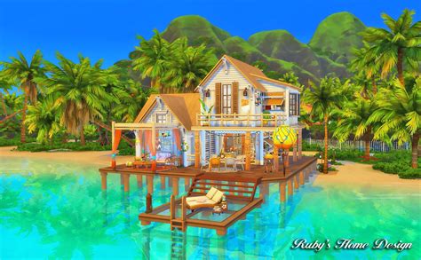 Sims 4 Beach Hideout 熱帶島嶼小屋 [No CC] [ Ruby's Home Design ]