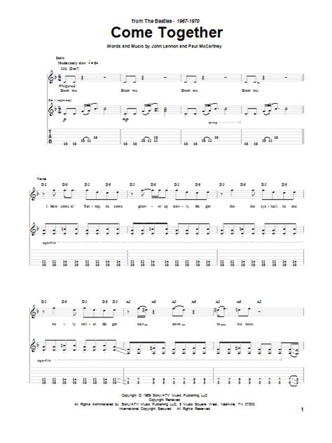 Come Together by The Beatles Sheet Music for Guitar Tab at Sheet Music Direct