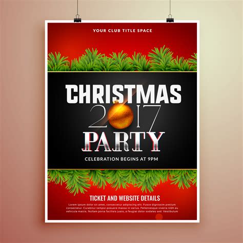 christmas party poster design template with fir tree leaves - Download Free Vector Art, Stock ...