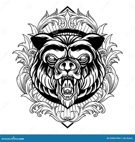 Angry Bear Frame Ornate Silhouette Stock Illustration - Illustration of drawn, mascot: 254661954