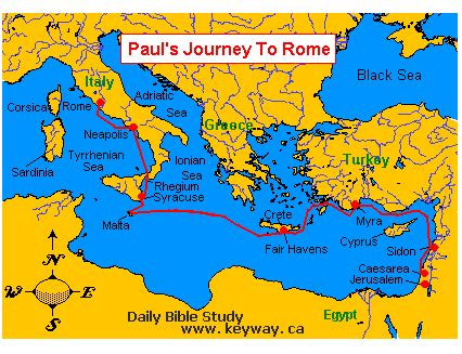 Map of Apostle Paul's Journey to Rome