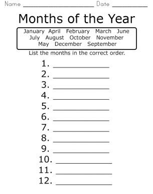 Months Of The Year Worksheets For First Grade