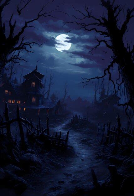 Premium AI Image | haunted house night background