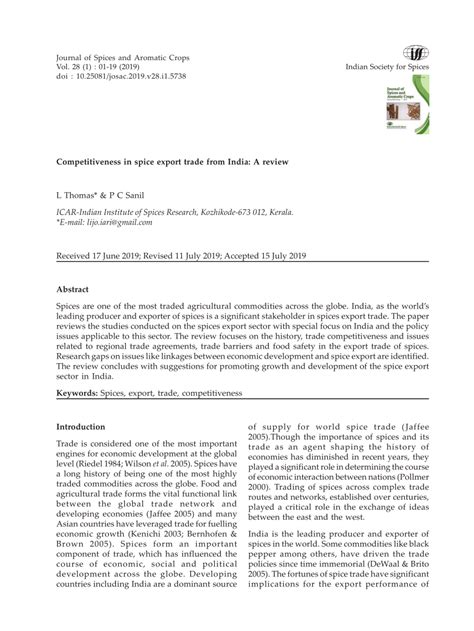 (PDF) Competitiveness in spice export trade from India: A review