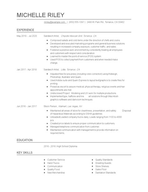 Sandwich Artist Resume Examples and Tips - Zippia