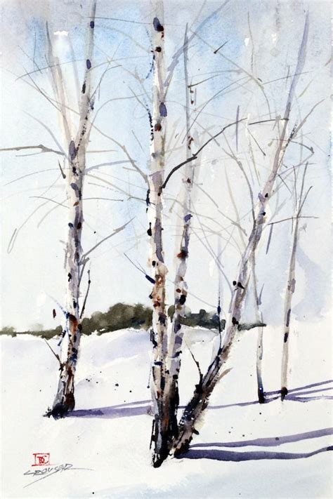 BIRCH TREES in SNOW Watercolor Watercolor Art Print by Dean | Etsy