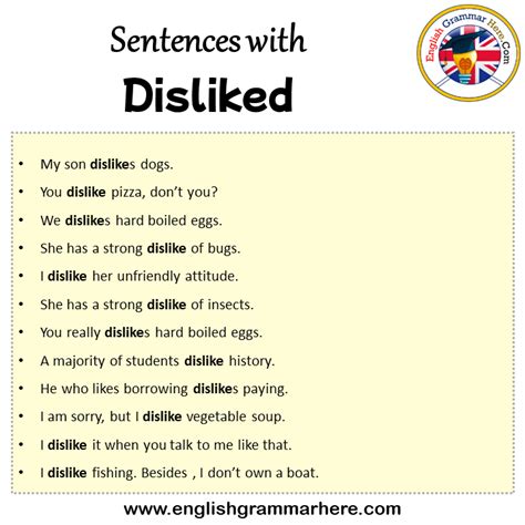 Sentences with Disliked, Disliked in a Sentence in English, Sentences ...