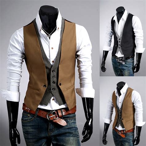 Fashion High quality Men Vest Mens Casual Suit V necked Slim Fit Vests ...