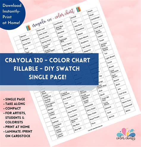 Crayola 120 Color Chart DIY Template Color Chart Fillable - Etsy in ...