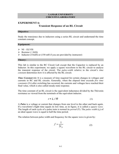 EXPERIMENT 6: Transient Response of an RL Circuit