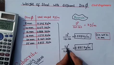 Weight of Steel For Different Diameters | Steel Weight Calculator