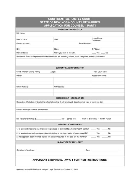 Warren County, New York Application for Family Court Counsel - Fill Out ...