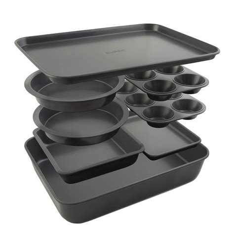 Elbee Home 8 Piece Baking Pan Set, Patented Space Saving Self Storage Design, Nonstick Carbon ...