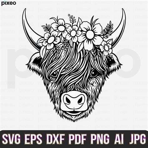 Highland Cow With Flowers Svg Cow Svg Cow Head Svg Cow | Etsy