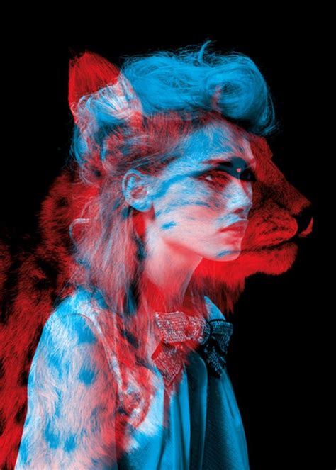 illustration, animals, women, 3D, red, blue, anaglyph 3D, ART, color HD ...