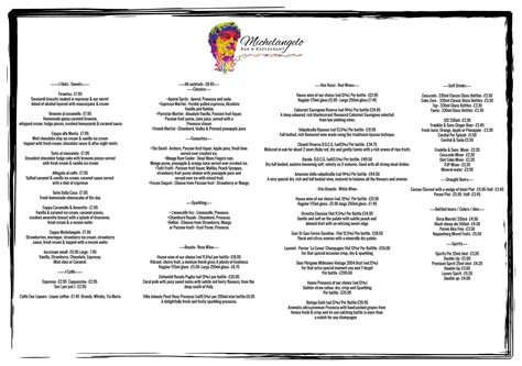 Menu at Michelangelo Bar & Restaurant, Carlisle