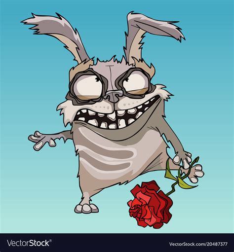 Cartoon scary rabbit with red flower in hand Vector Image