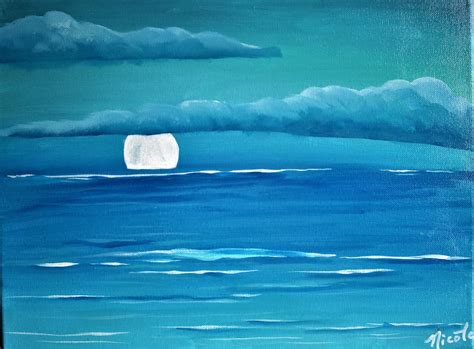 Acrylic Painting Full Moon Over the Sea Stretched Canvas | Etsy