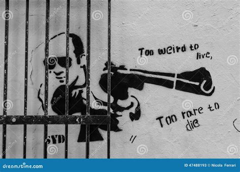 Street Art On A Wall With Man Pointing A Gun Editorial Stock Photo - Image of gate, distinct ...