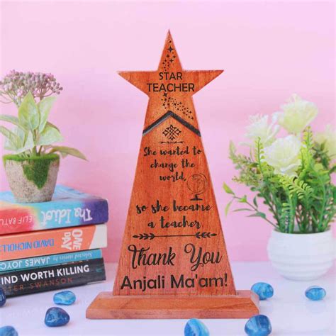 Star Teacher Wooden Trophy & Award | Best Teacher Gifts | Teachers Day - woodgeekstore