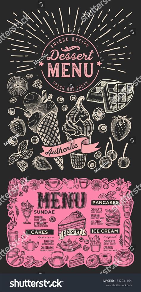 Dessert menu template for restaurant on background vector illustration brochure for food and ...