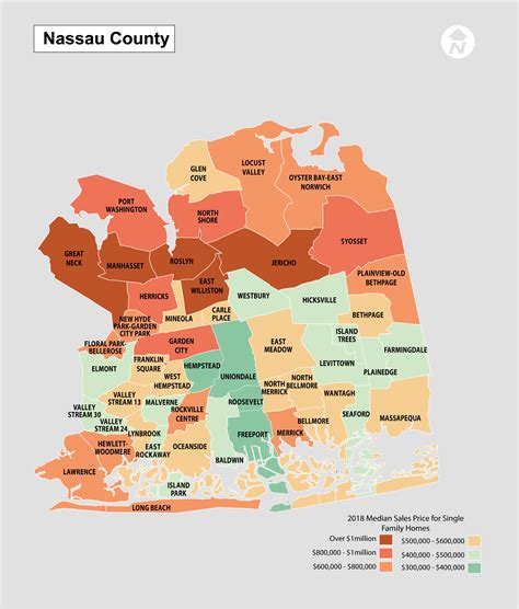 Mapping Nassau County NY Real Estate Prices 2018 | Nassau county, Long island, Island