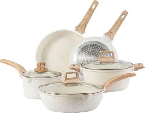 CAROTE Nonstick Pots and Pans Set, White Granite Induction Cookware ...