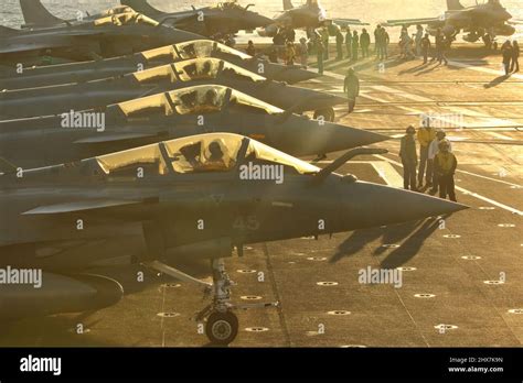 Rafale aircraft on the deck of an aircraft carrier, French Navy, FS ...