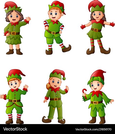 Set of cartoon christmas elves isolated white back