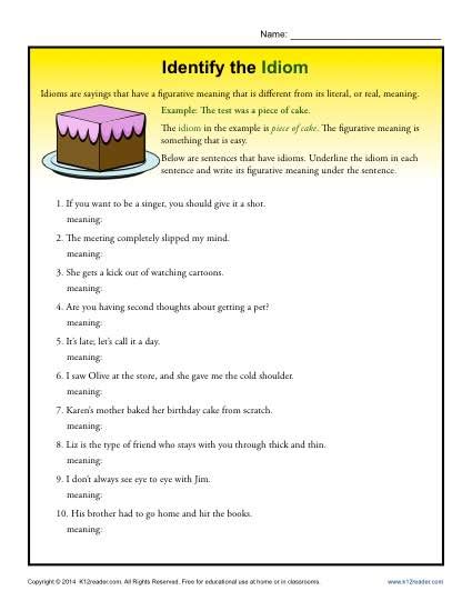 Idiom Worksheets 3rd Grade