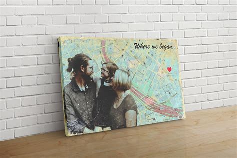 Personalized Map With Custom Photo on Canvas or Paper Where - Etsy