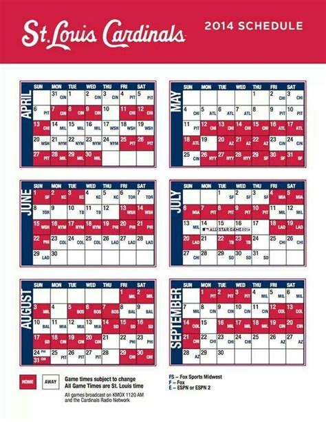 Cardinal Printable Schedule