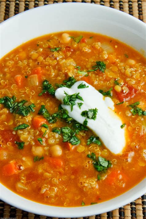 Curried Red Lentil Soup with Chickpeas and Quinoa Recipe on Closet Cooking