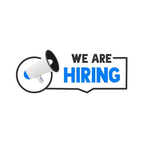 We are hiring, join our team announcement. Badge with megaphone icon. Hiring recruitment open ...